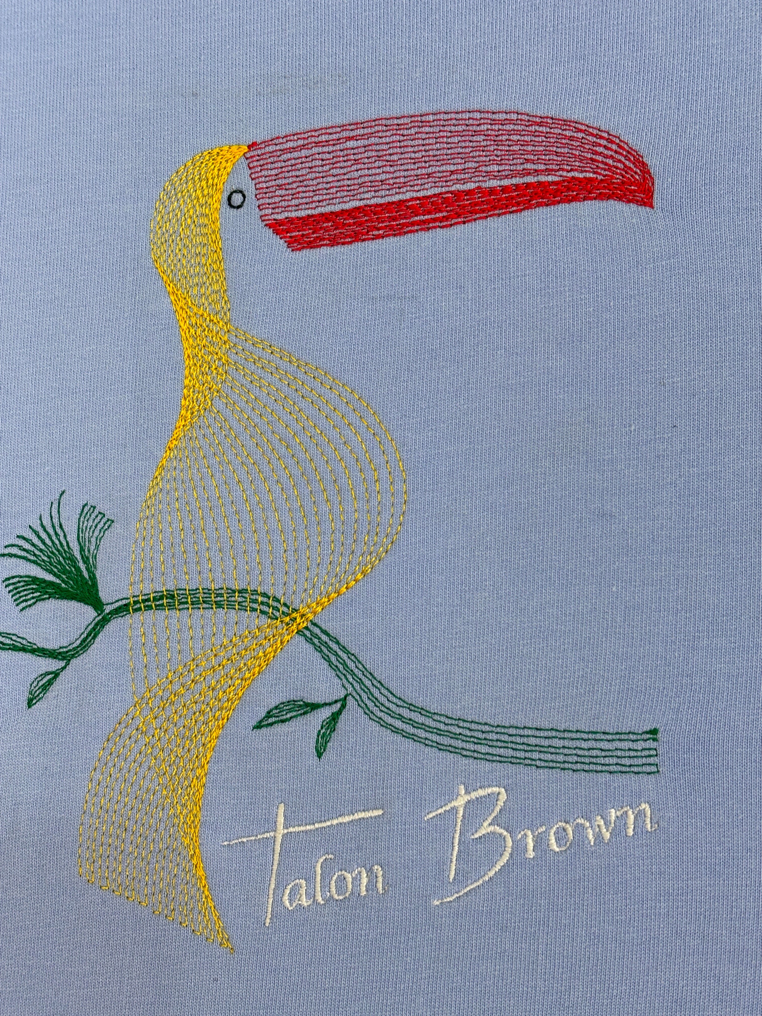 Toucan Bird Embroidered Oversized T-Shirt Light Blue