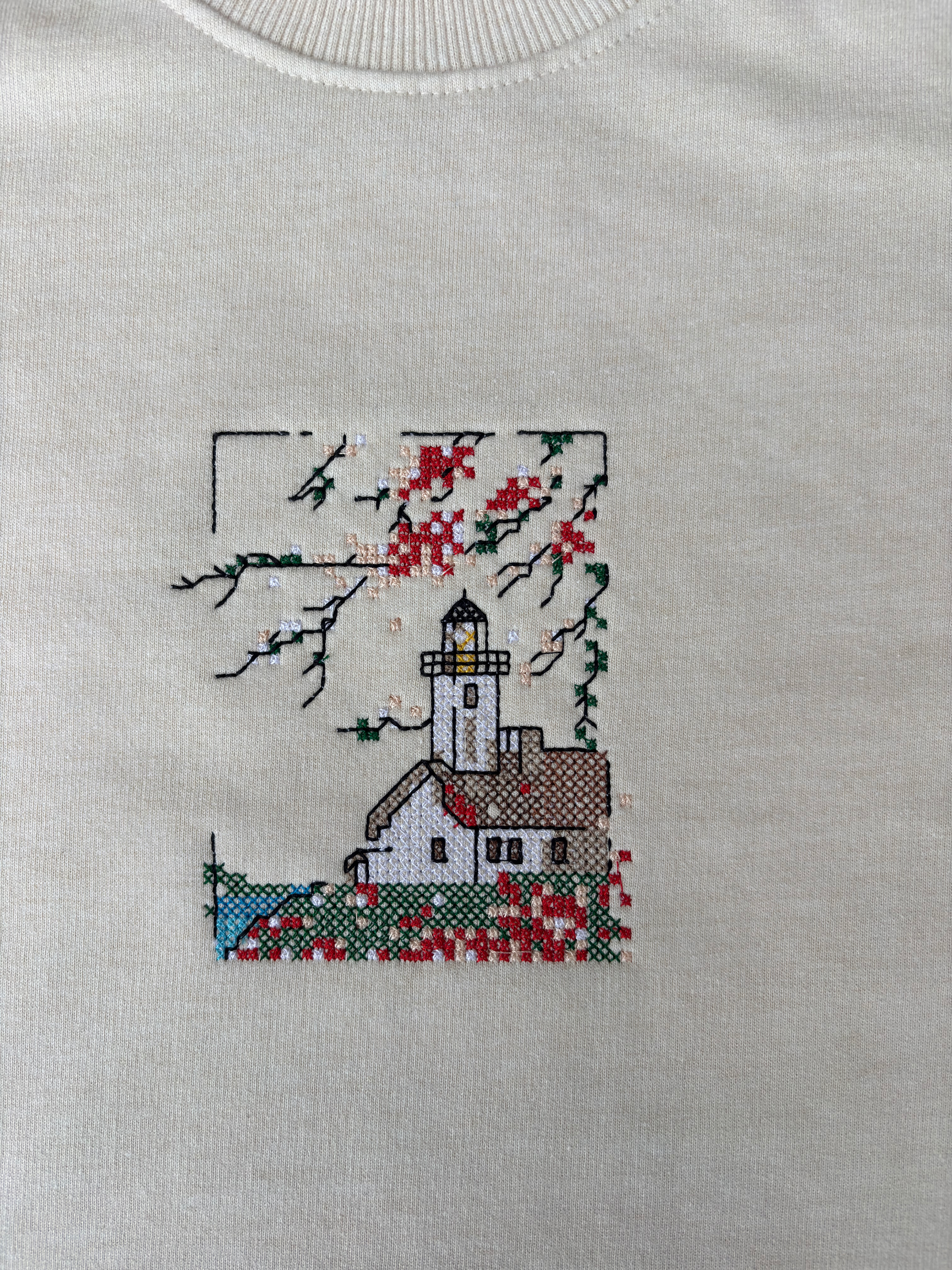 Fall Season Embroidered Off White Regular Fit Sweatshirt