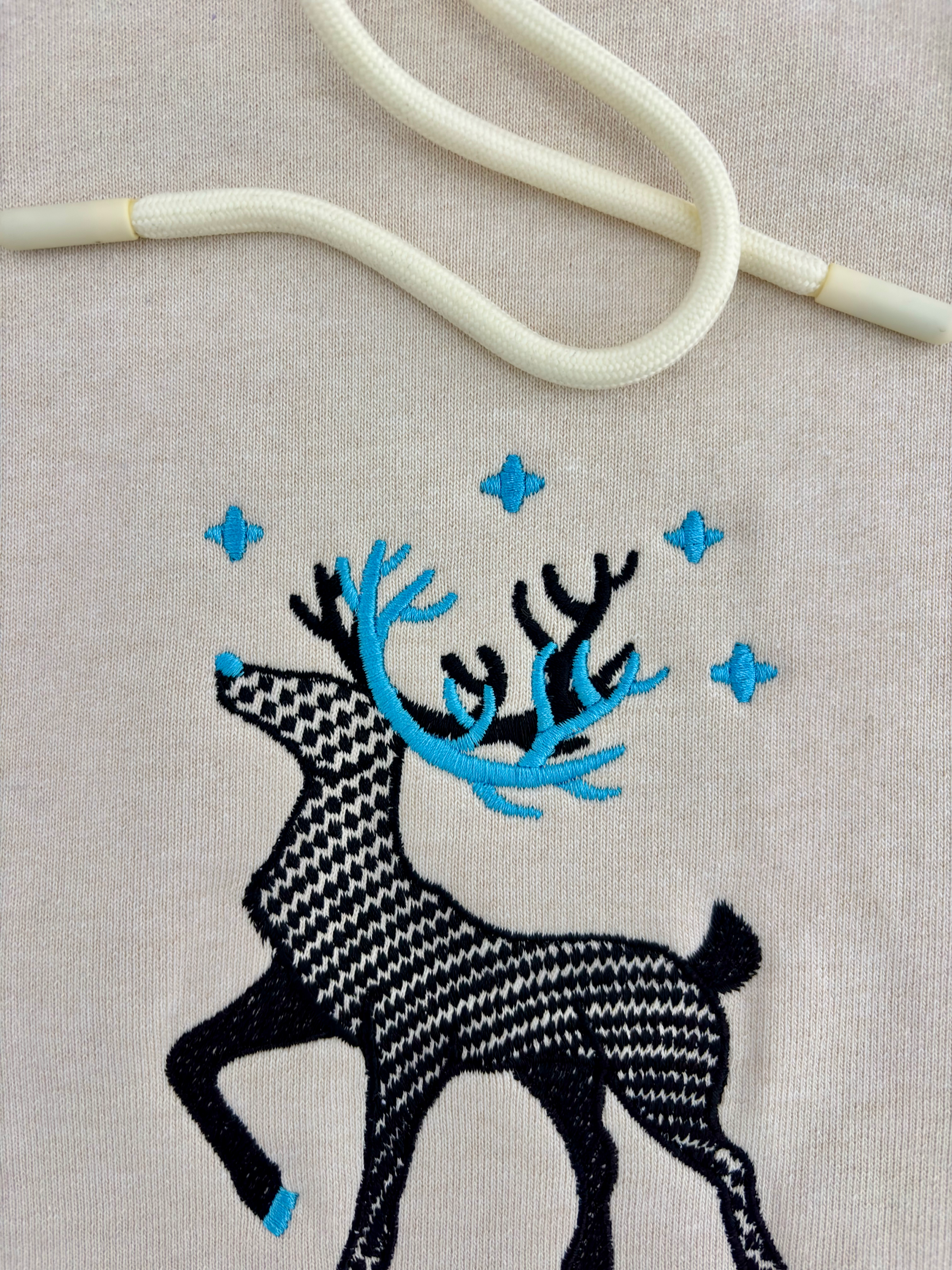 Reindeer Embroidered Off White Oversized Hoodie