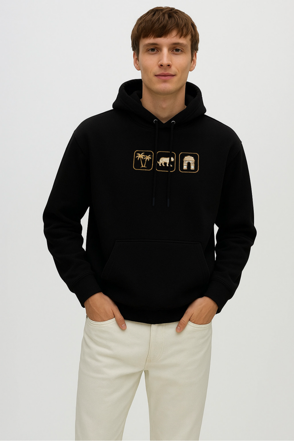 Indo Places Embroidered Black Oversized Hoodie