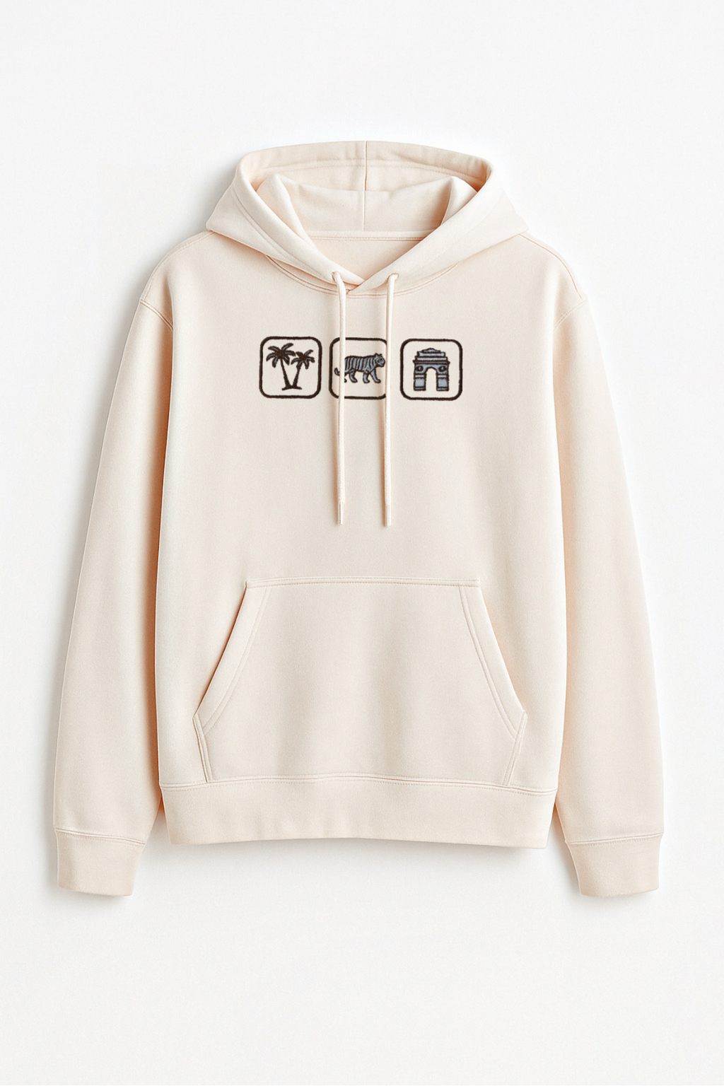 Indo Places Embroidered Off White Oversized Hoodie