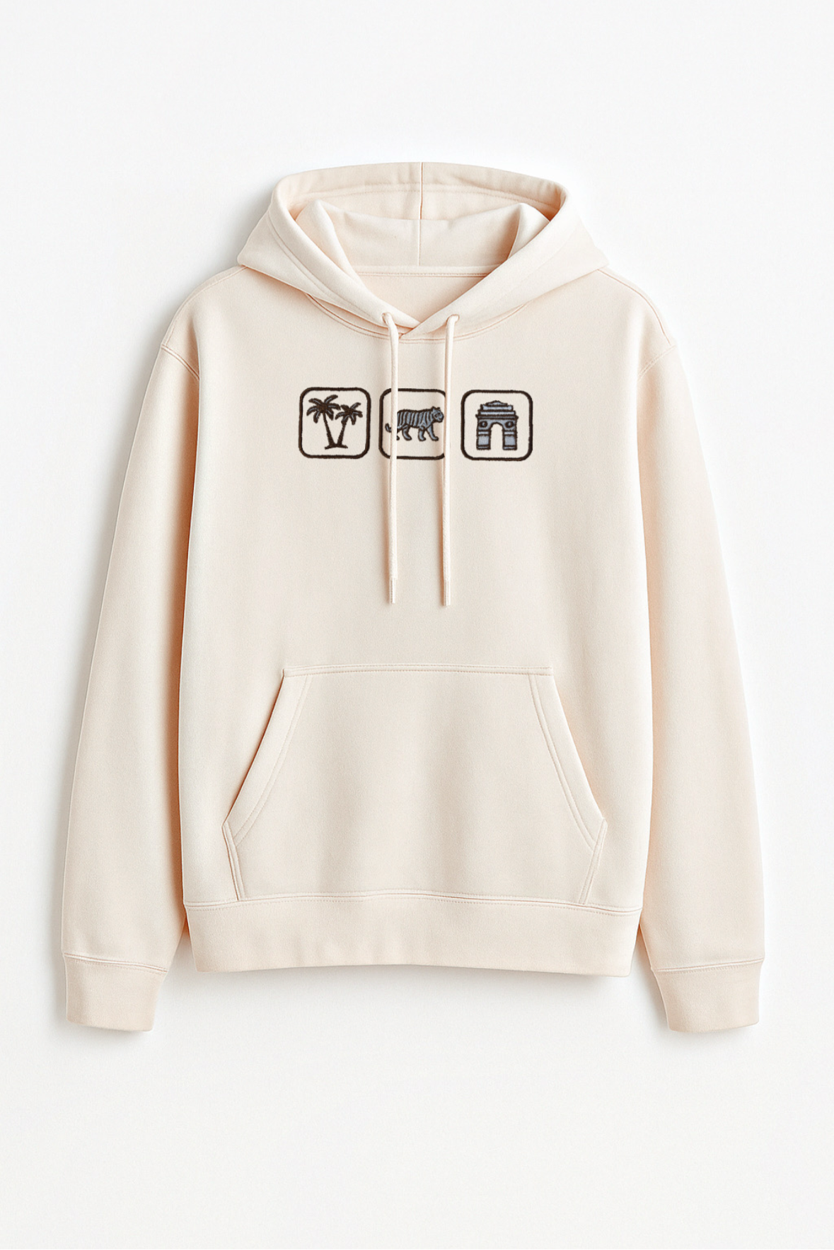 Indo Places Embroidered Off White Oversized Hoodie