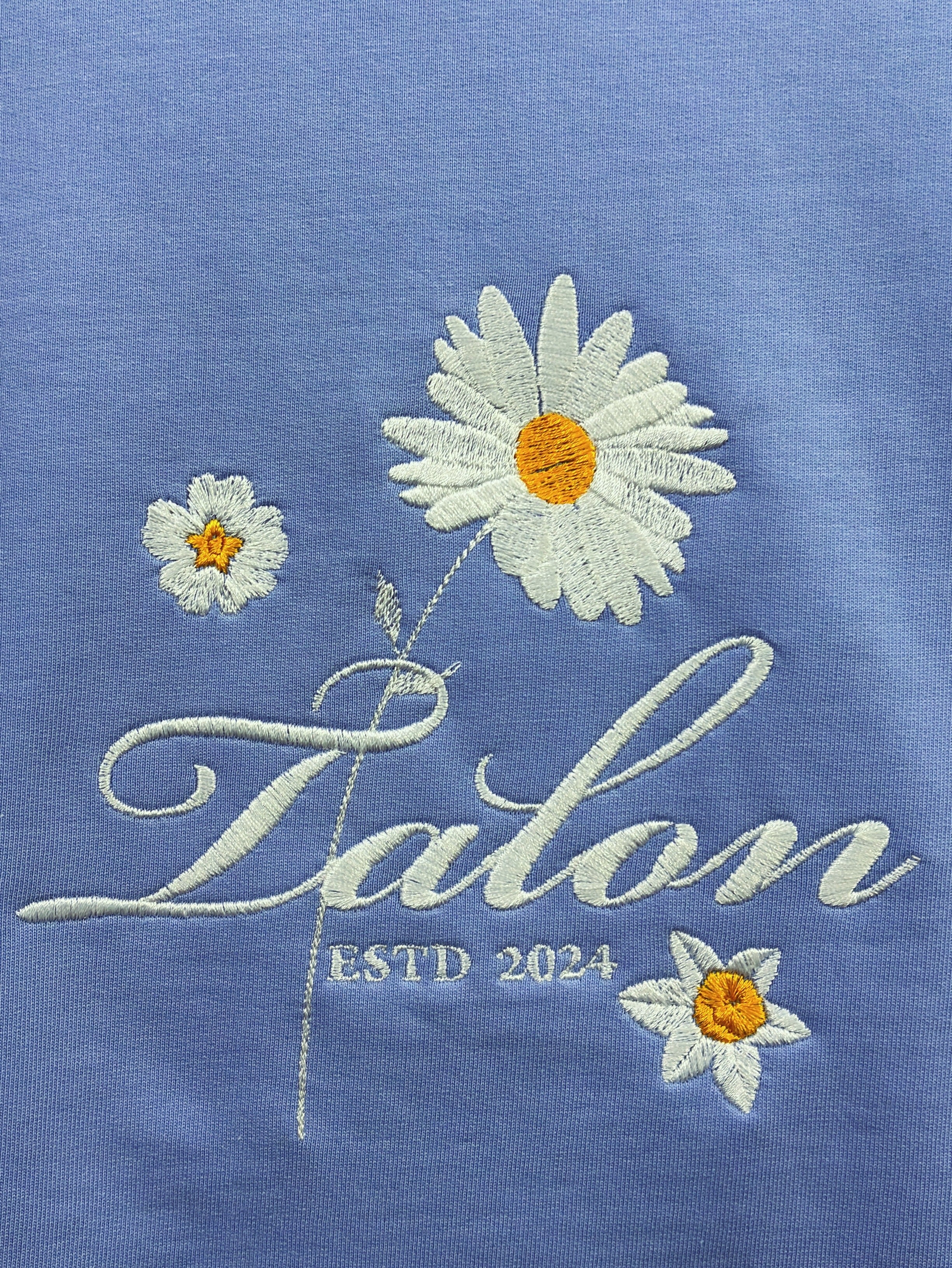 Daisy Floral Embroidered Oversized T-Shirt Light Blue