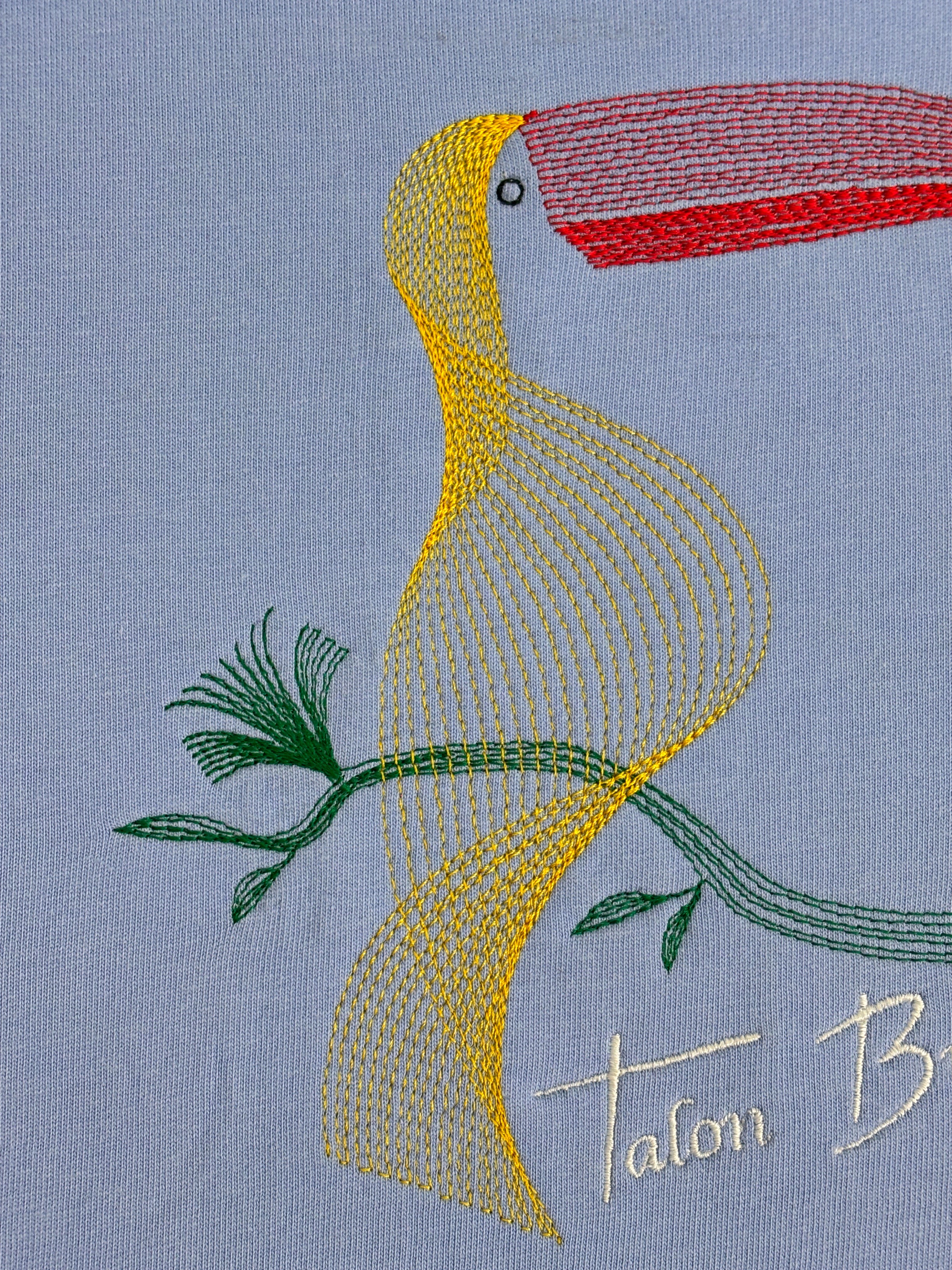 Toucan Bird Embroidered Oversized T-Shirt Light Blue