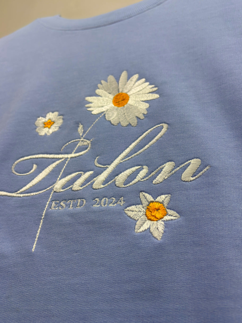 Daisy Floral Embroidered Oversized T-Shirt Light Blue