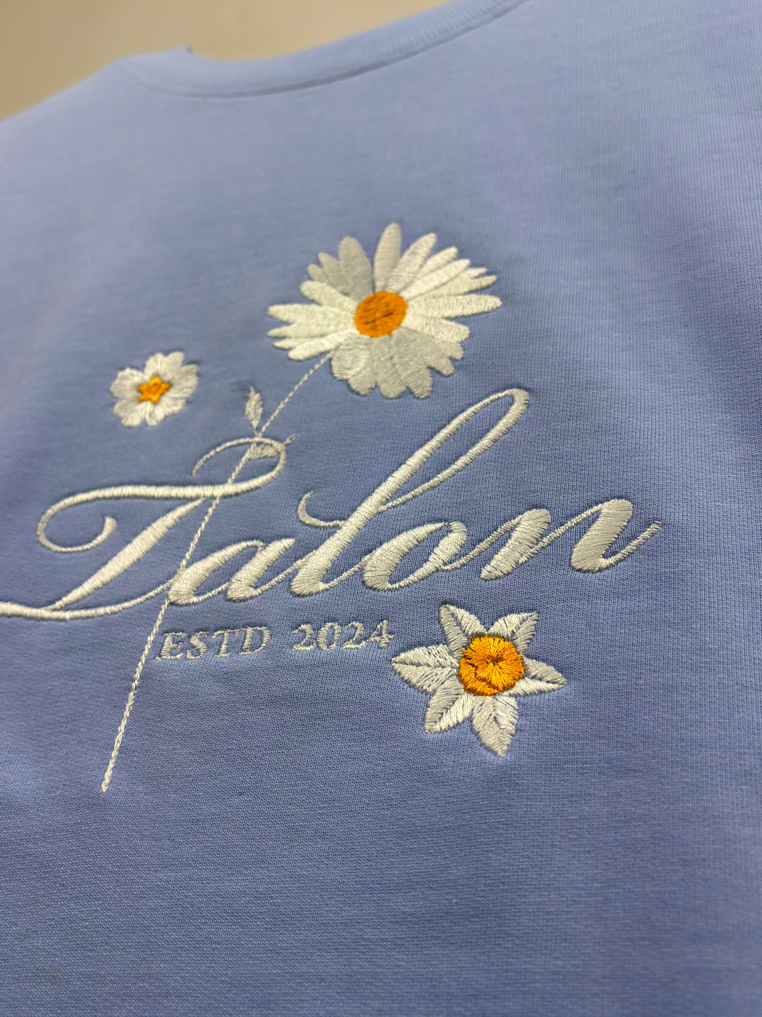 Daisy Floral Embroidered Oversized T-Shirt Light Blue