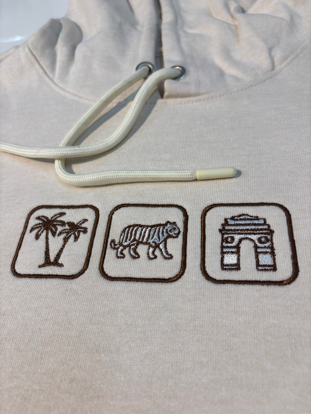 Indo Places Embroidered Off White Oversized Hoodie