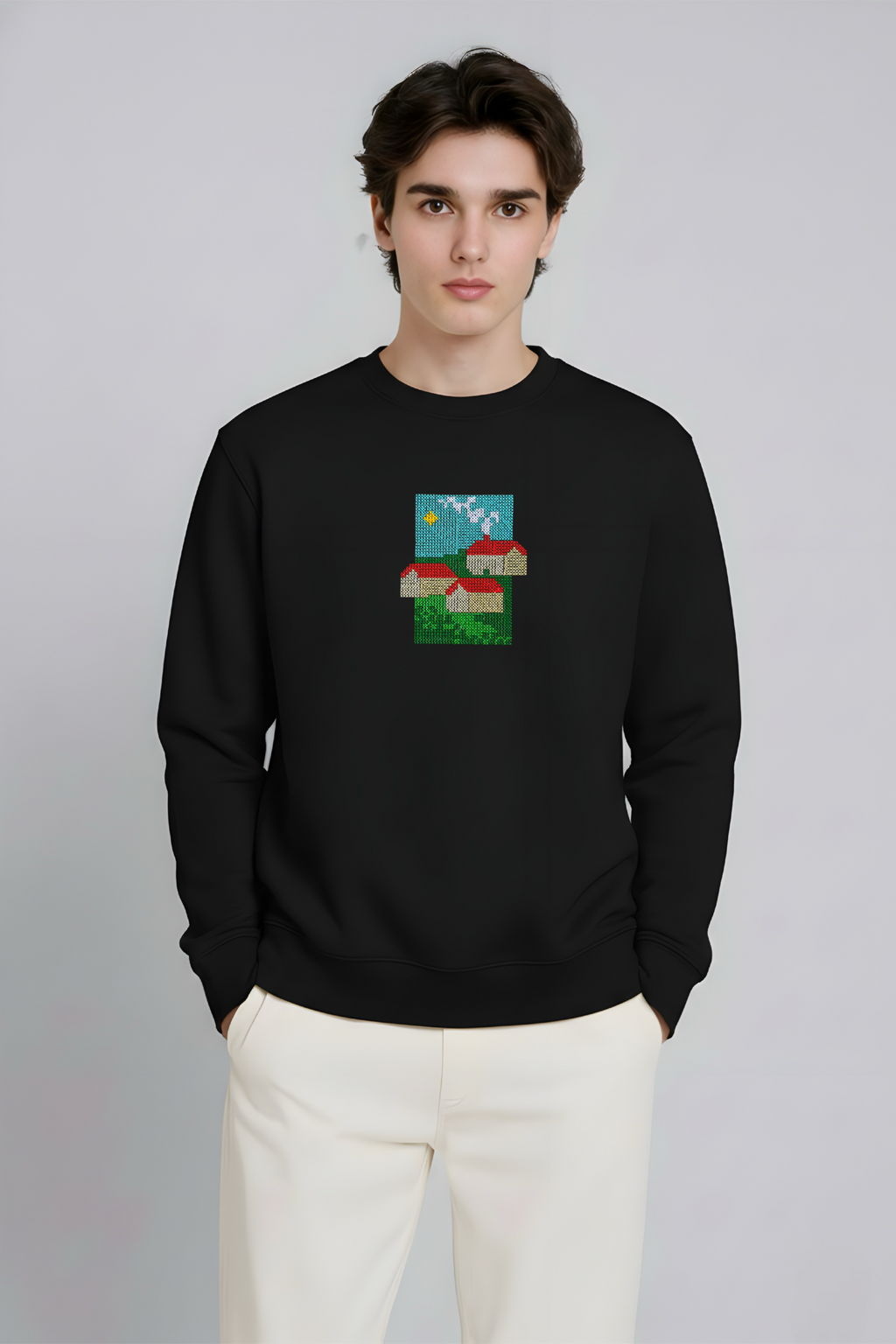 Home Embroidered Black Regular Fit Sweatshirt