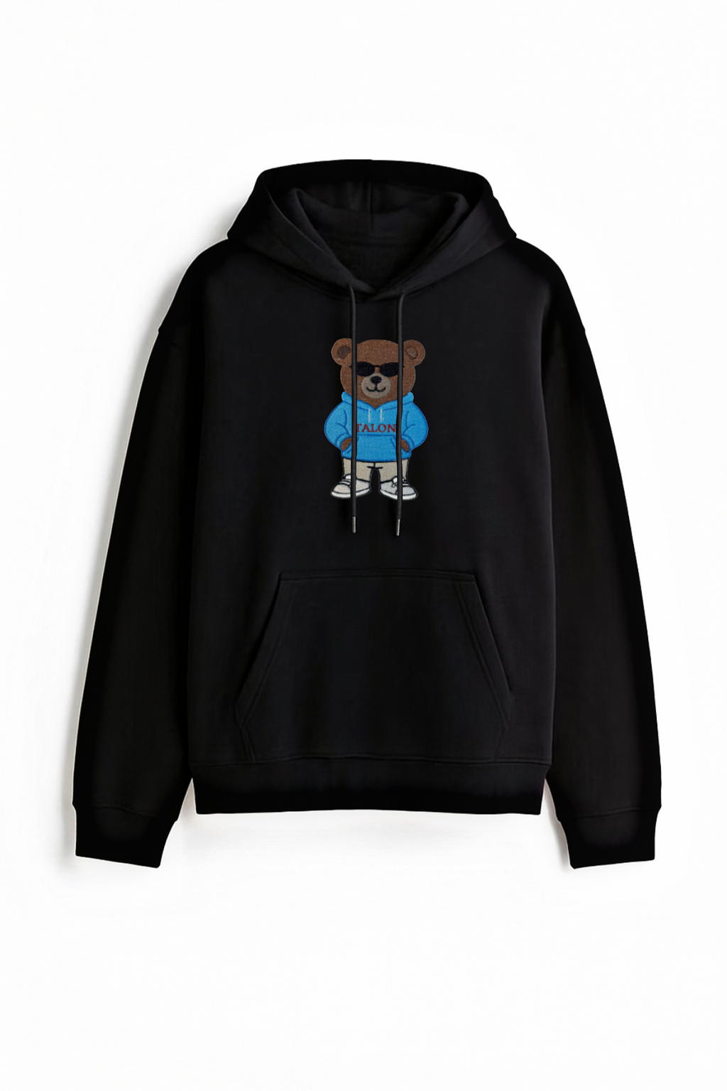 Bear Embroidered Black Oversized Hoodie