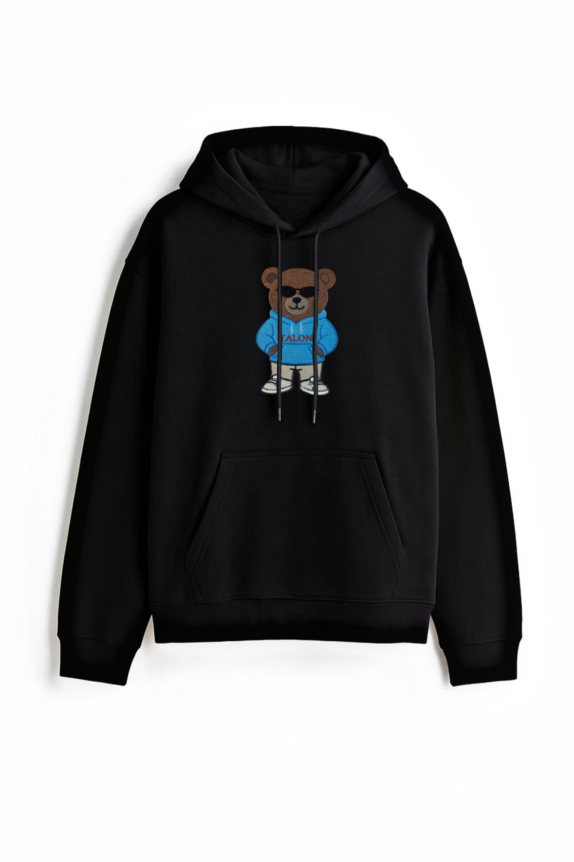 Bear Embroidered Black Oversized Hoodie