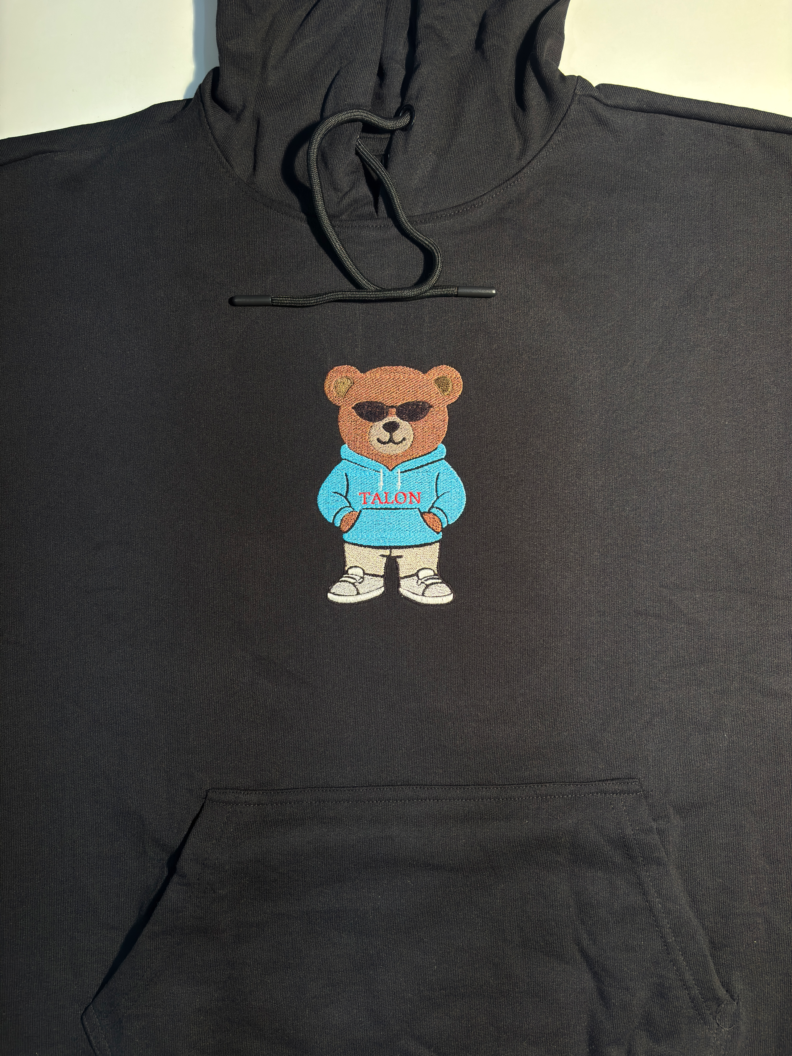 Bear Embroidered Black Oversized Hoodie