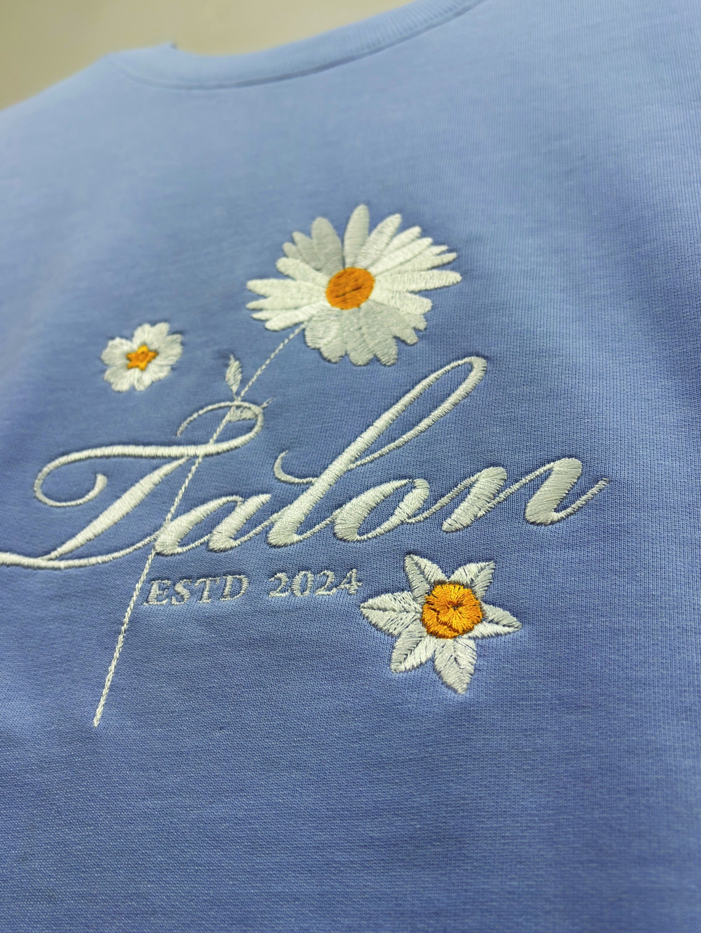 Daisy Floral Embroidered Oversized T-Shirt Light Blue