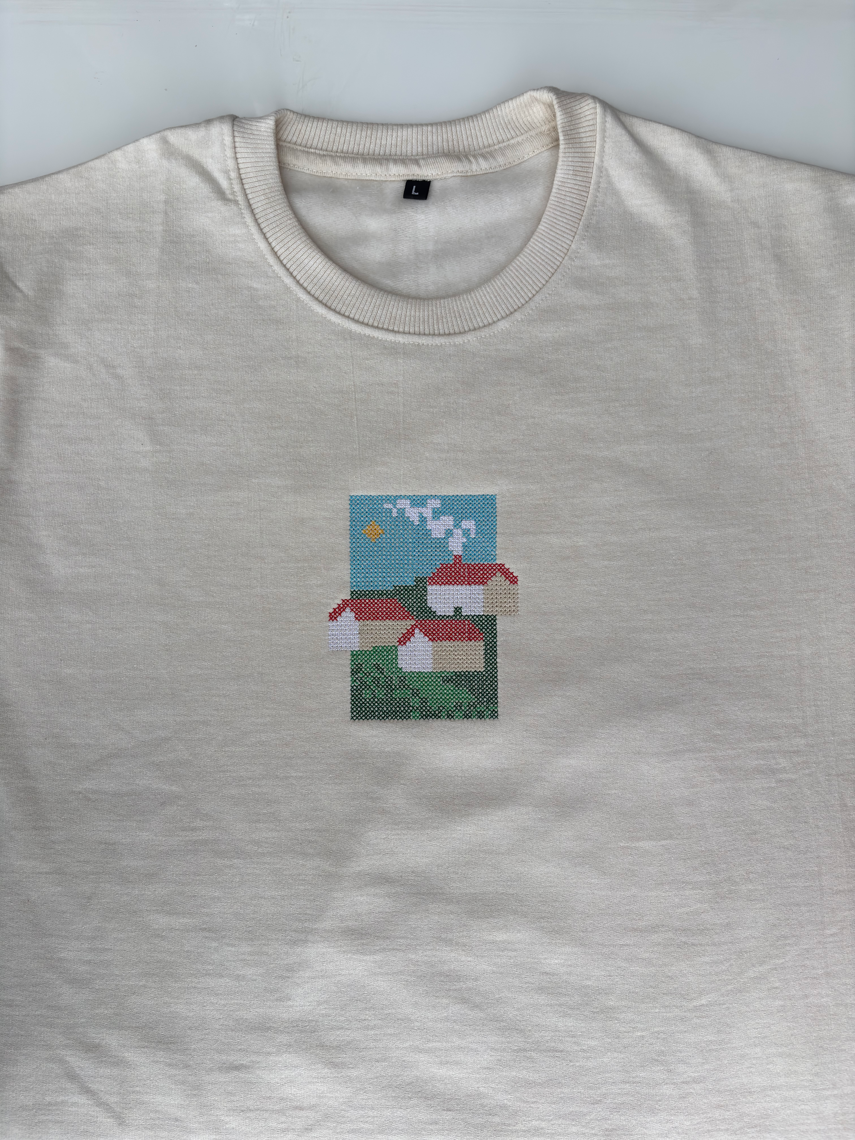 Home Embroidered Off White Regular Fit Sweatshirt