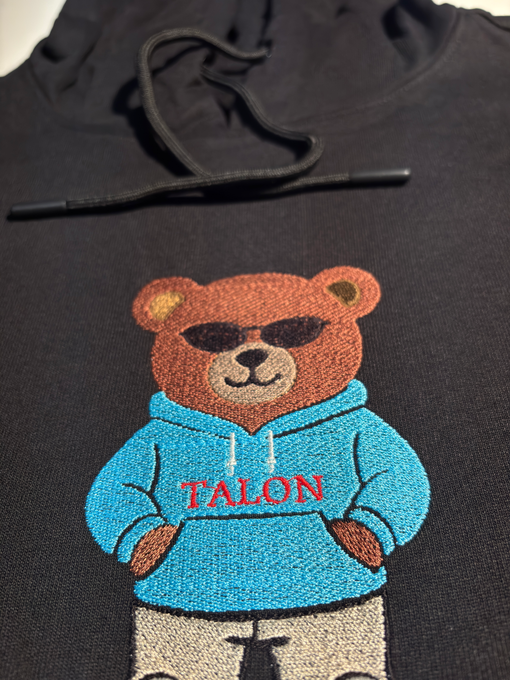 Bear Embroidered Black Oversized Hoodie