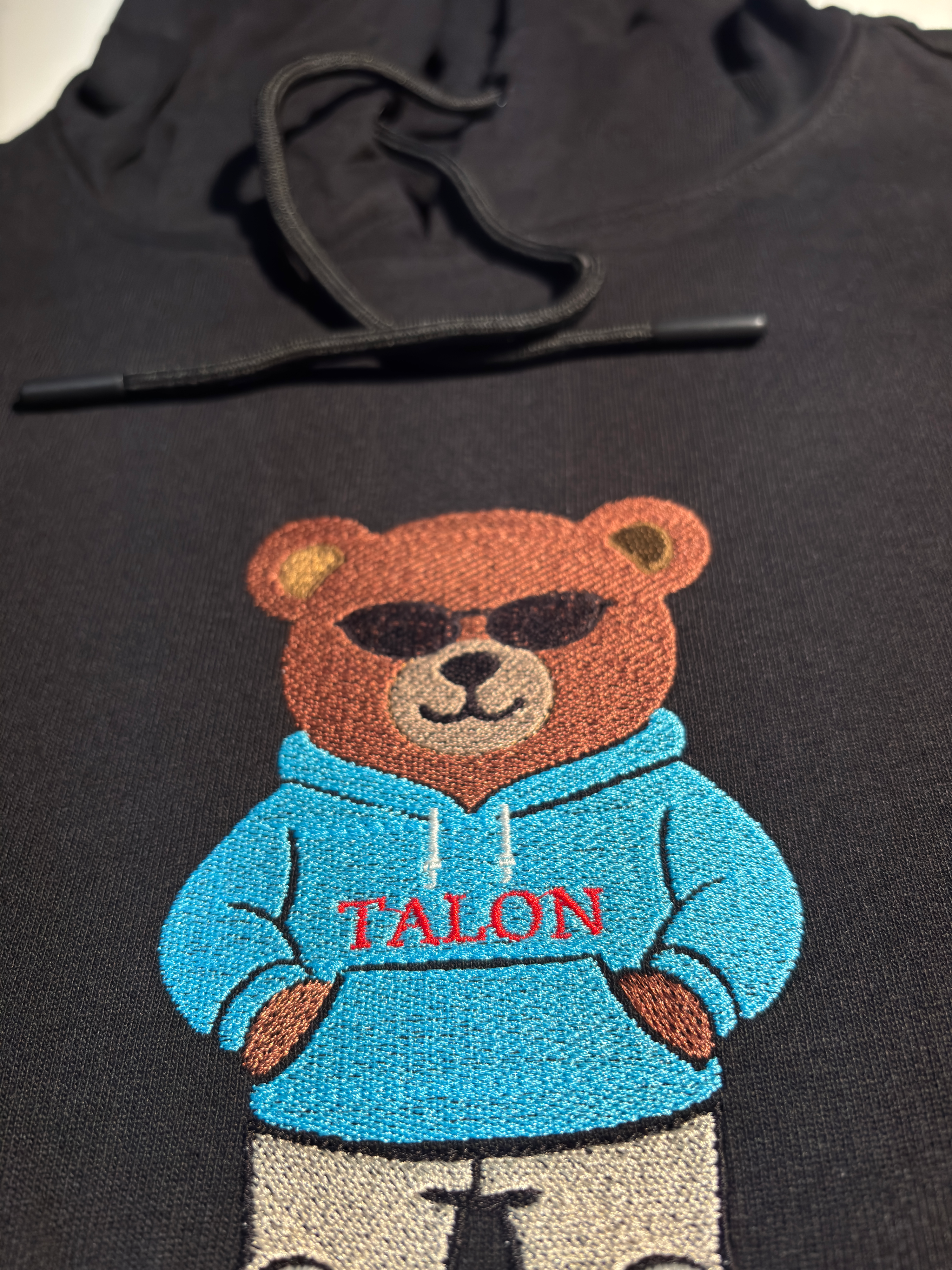 Bear Embroidered Black Oversized Hoodie