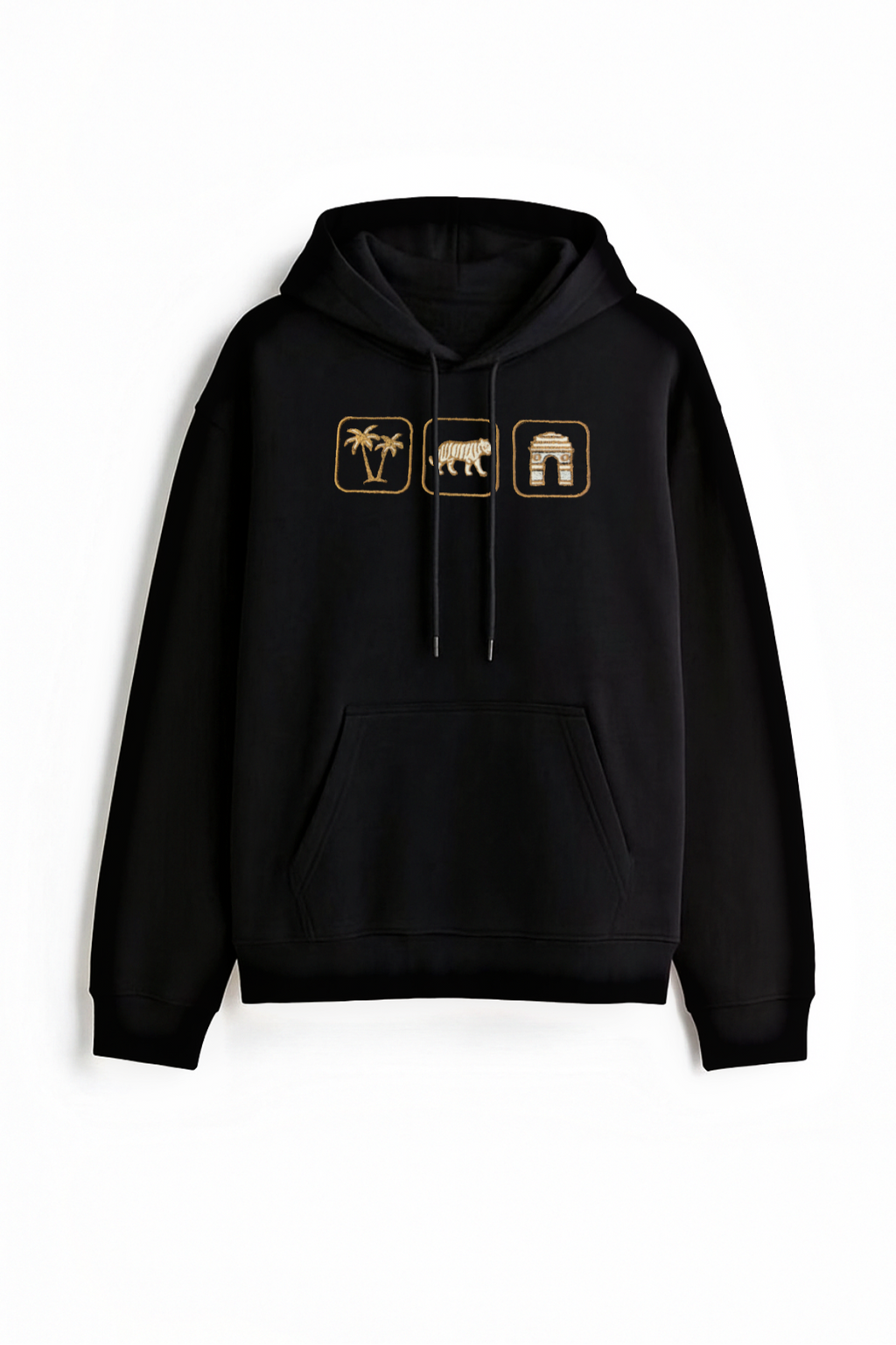 Indo Places Embroidered Black Oversized Hoodie