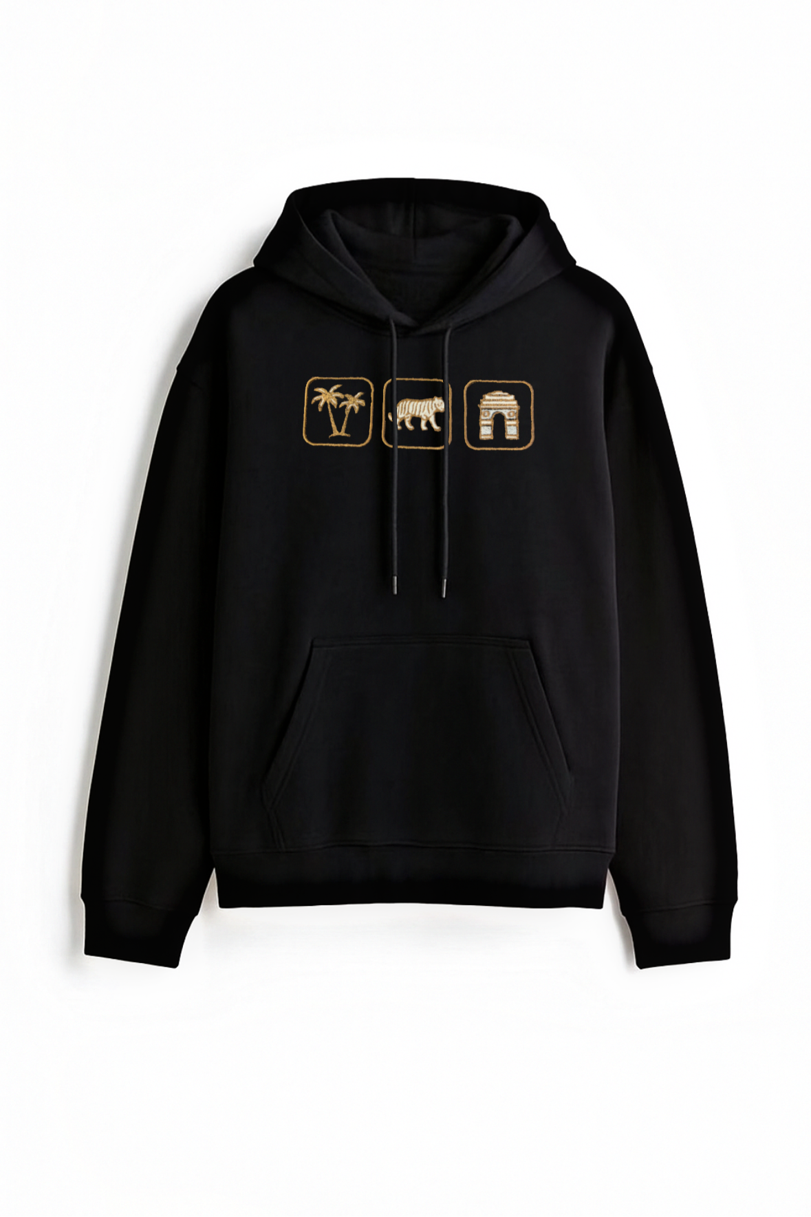 Indo Places Embroidered Black Oversized Hoodie