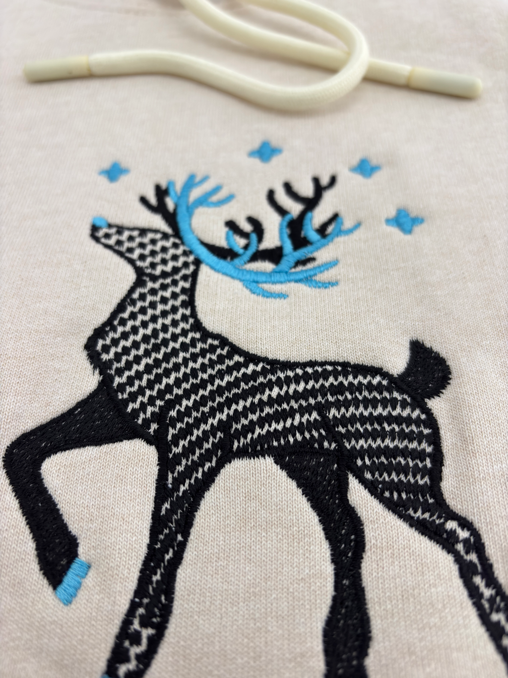 Reindeer Embroidered Off White Oversized Hoodie