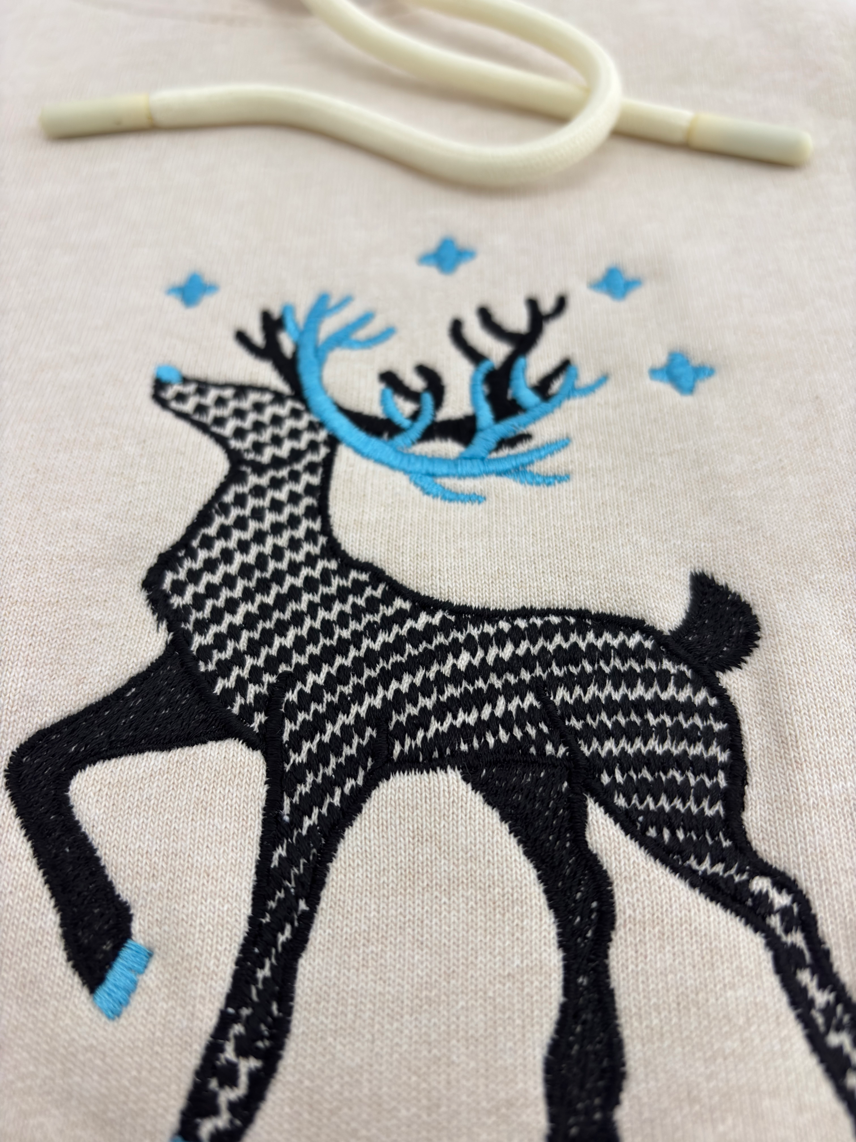 Reindeer Embroidered Off White Oversized Hoodie