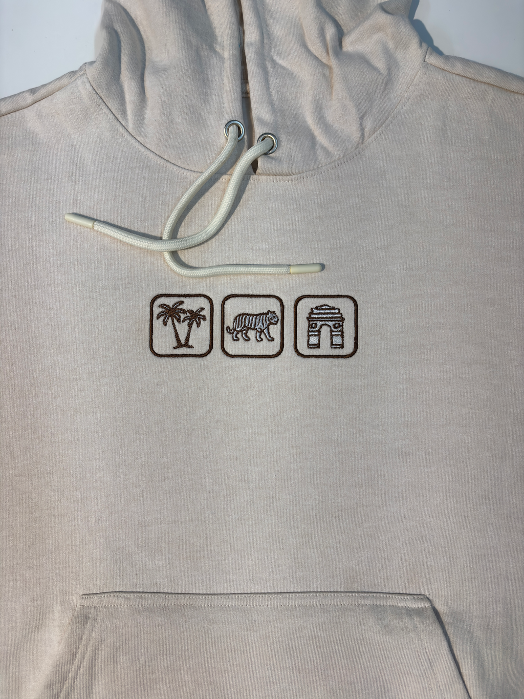 Indo Places Embroidered Off White Oversized Hoodie