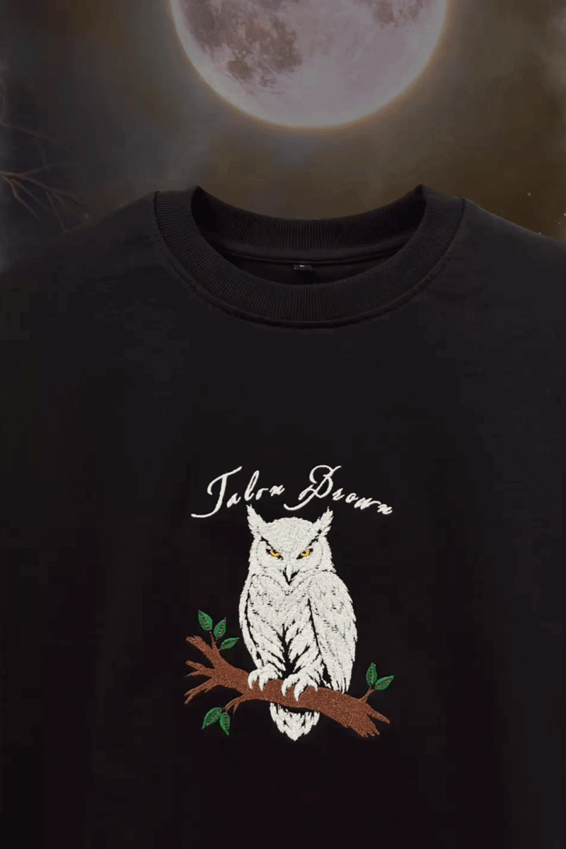 Glowing Owl Black Oversized T-Shirt