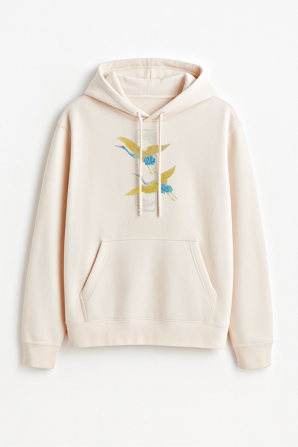 Crane Embroidered Off White Oversized Hoodie
