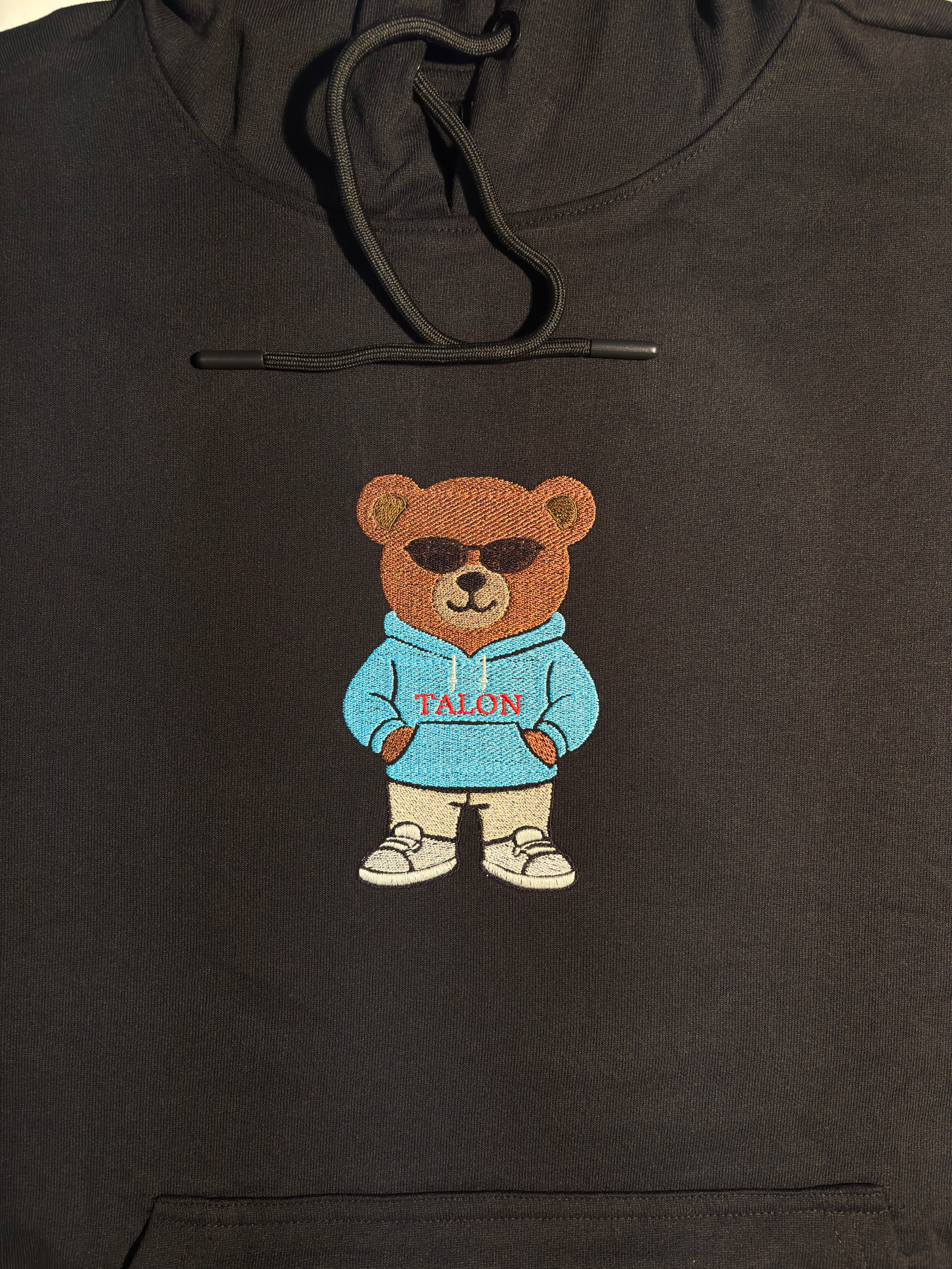 Bear Embroidered Black Oversized Hoodie