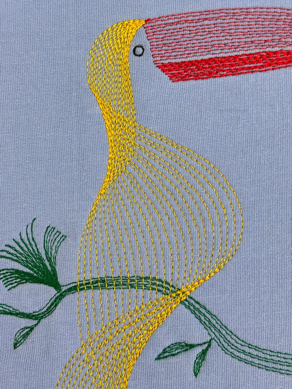 Toucan Bird Embroidered Oversized T-Shirt Light Blue