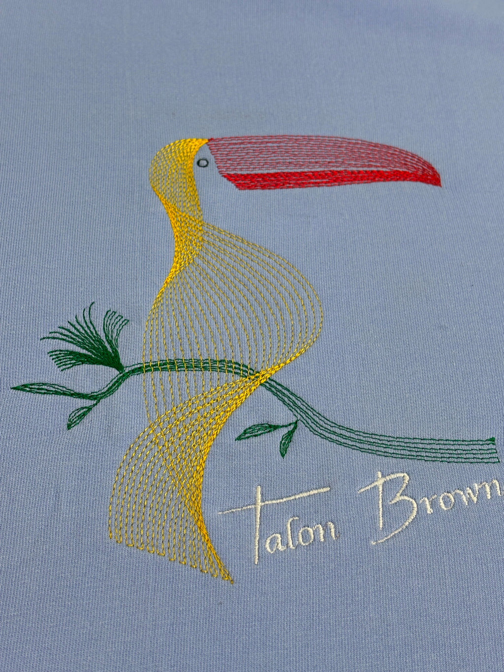 Toucan Bird Embroidered Oversized T-Shirt Light Blue