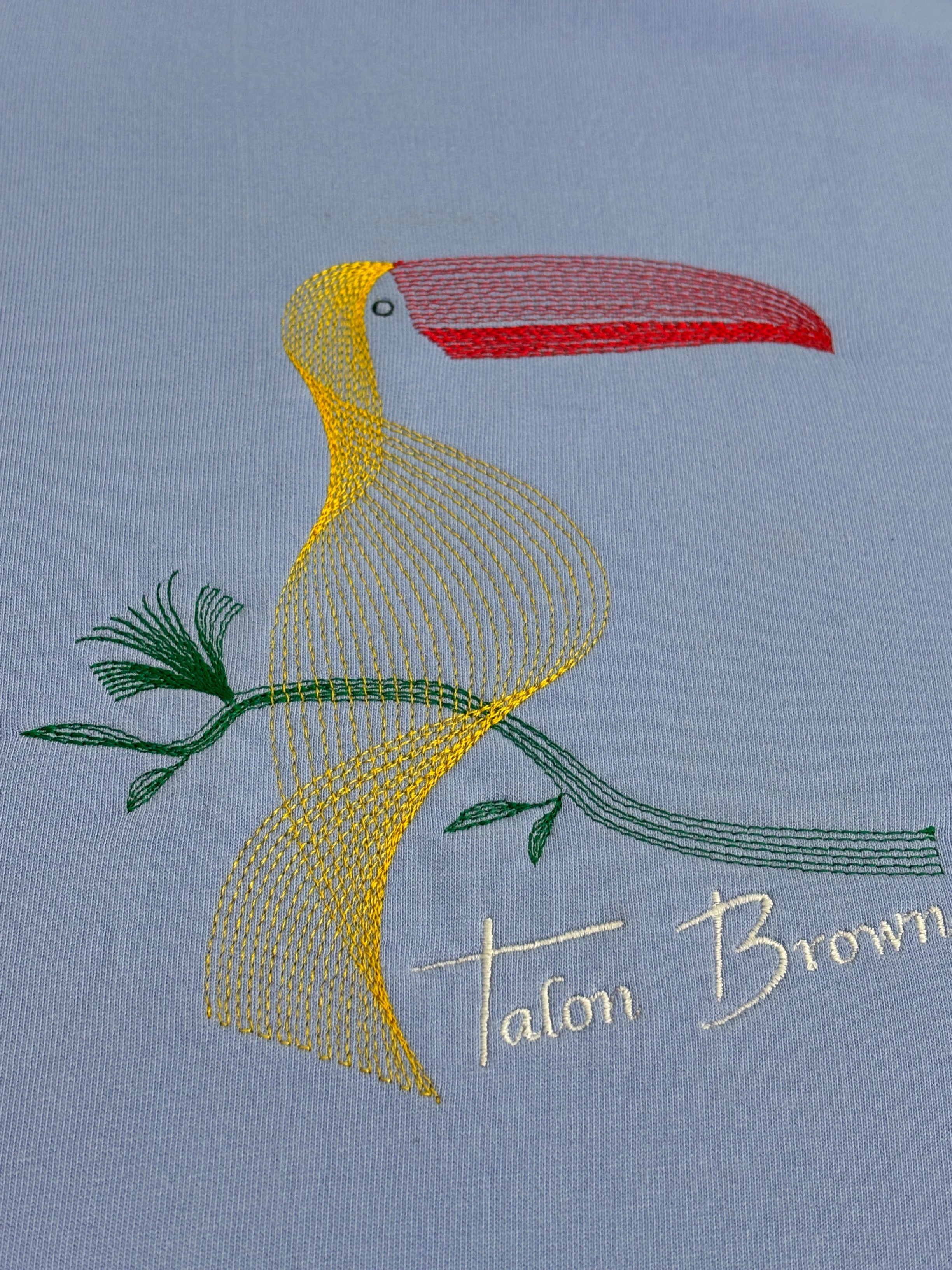 Toucan Bird Embroidered Oversized T-Shirt Light Blue