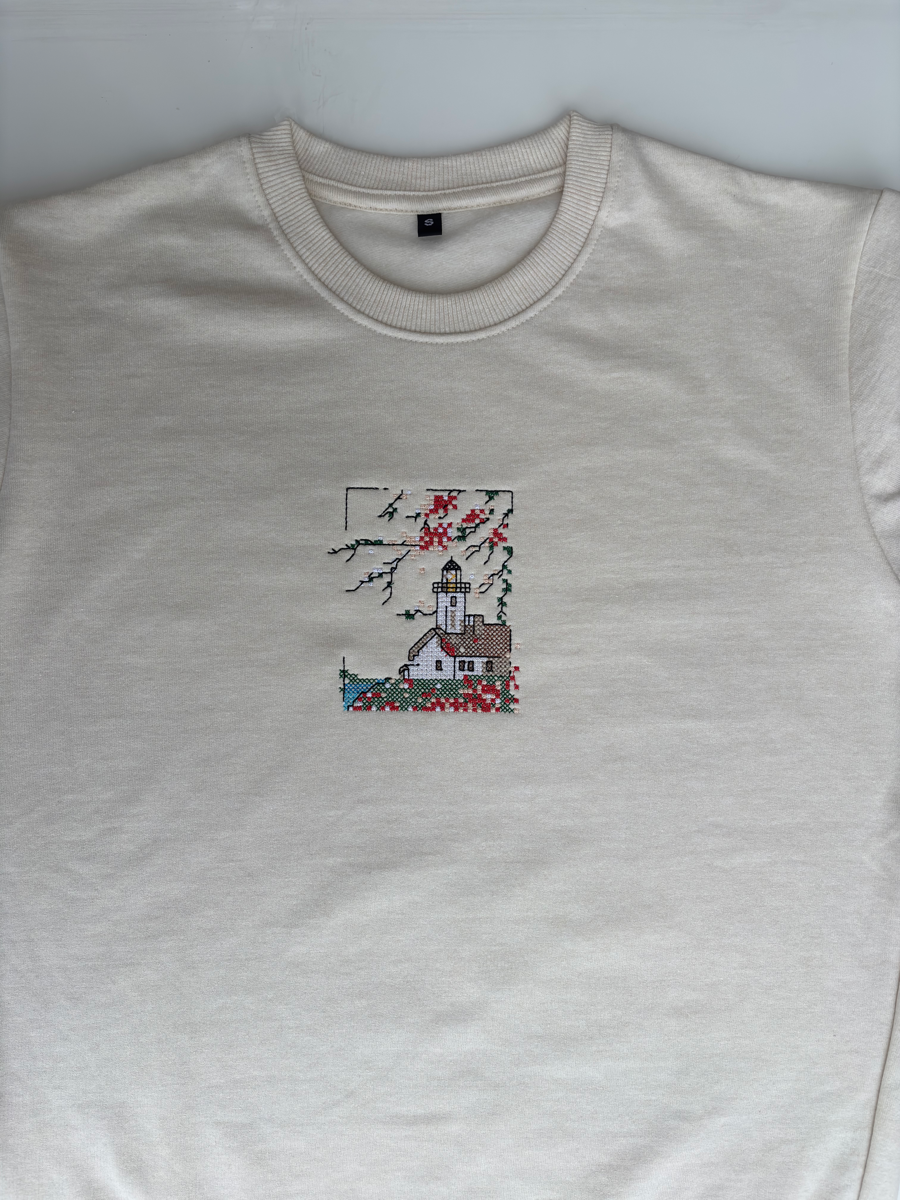 Fall Season Embroidered Off White Regular Fit Sweatshirt