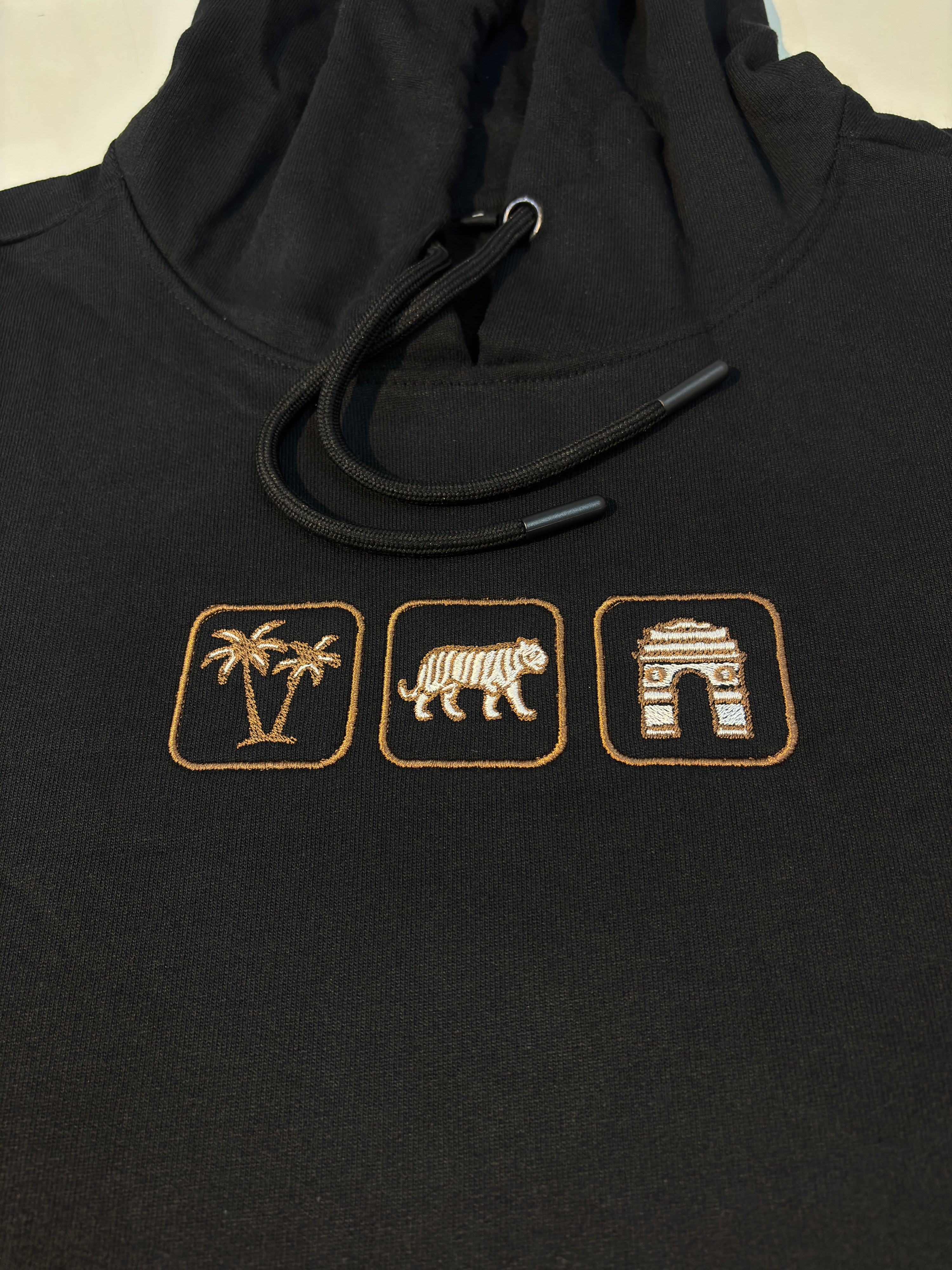 Indo Places Embroidered Black Oversized Hoodie