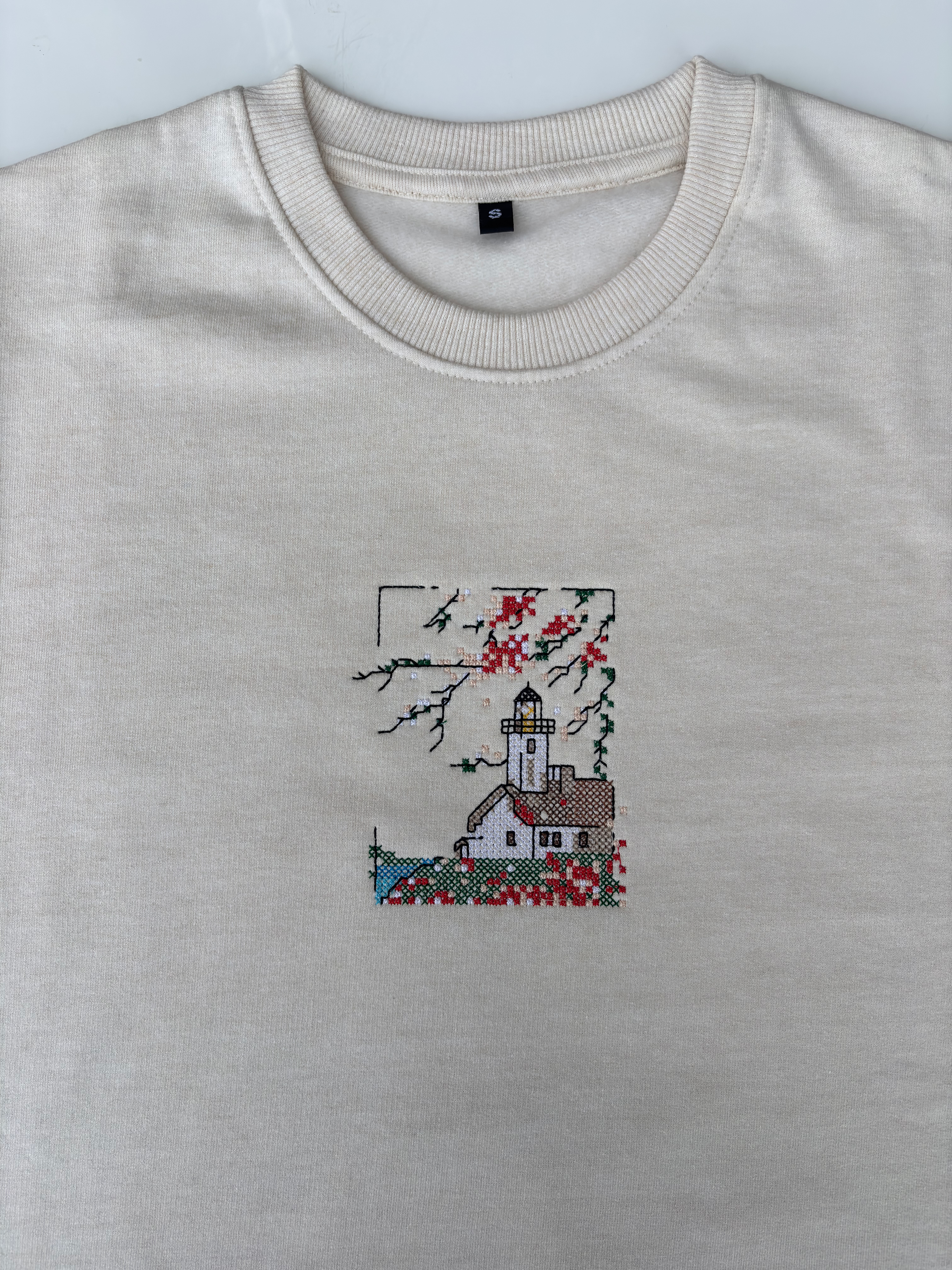 Fall Season Embroidered Off White Regular Fit Sweatshirt