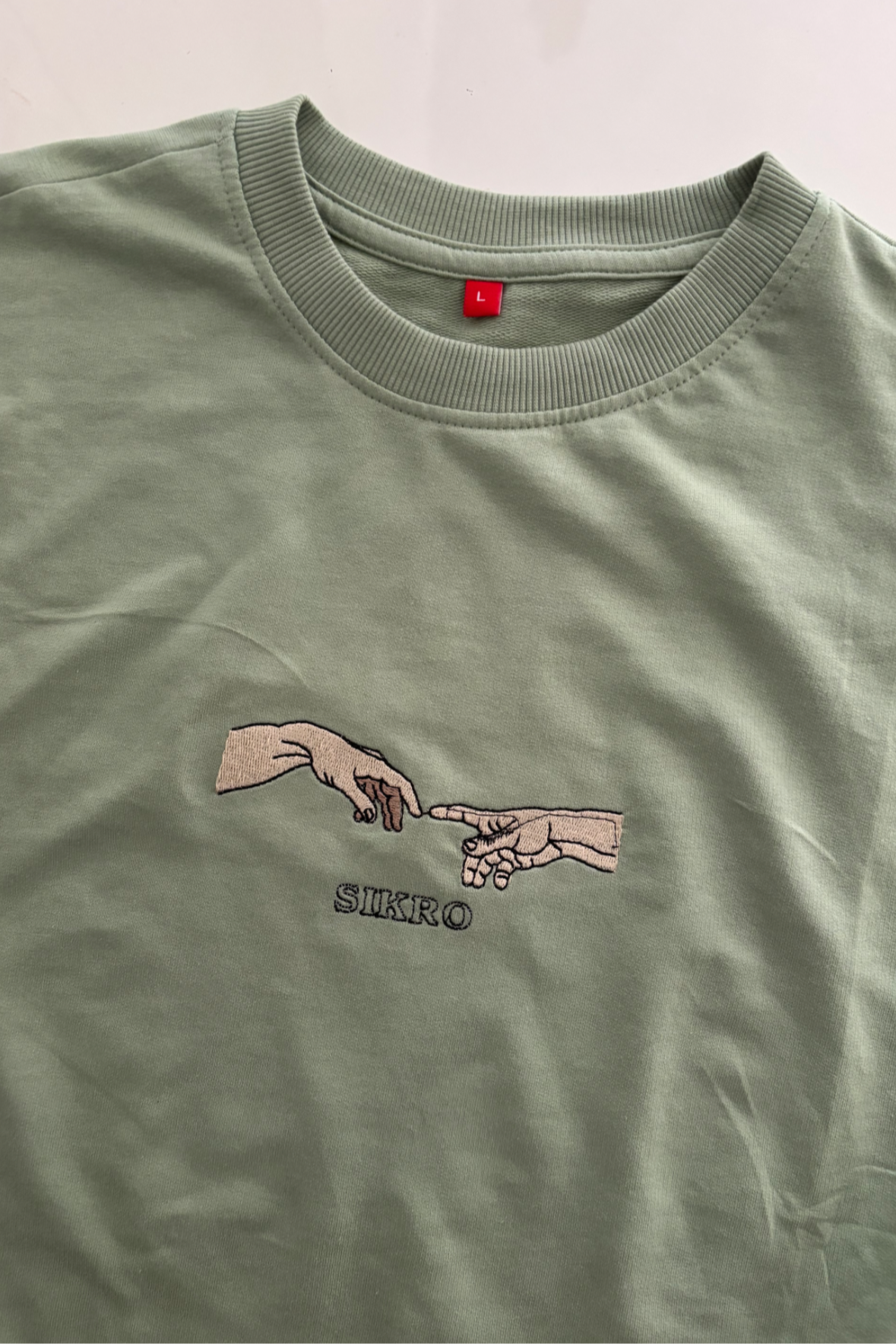 Hand Design Sage Green Embroidered Oversized T-shirt