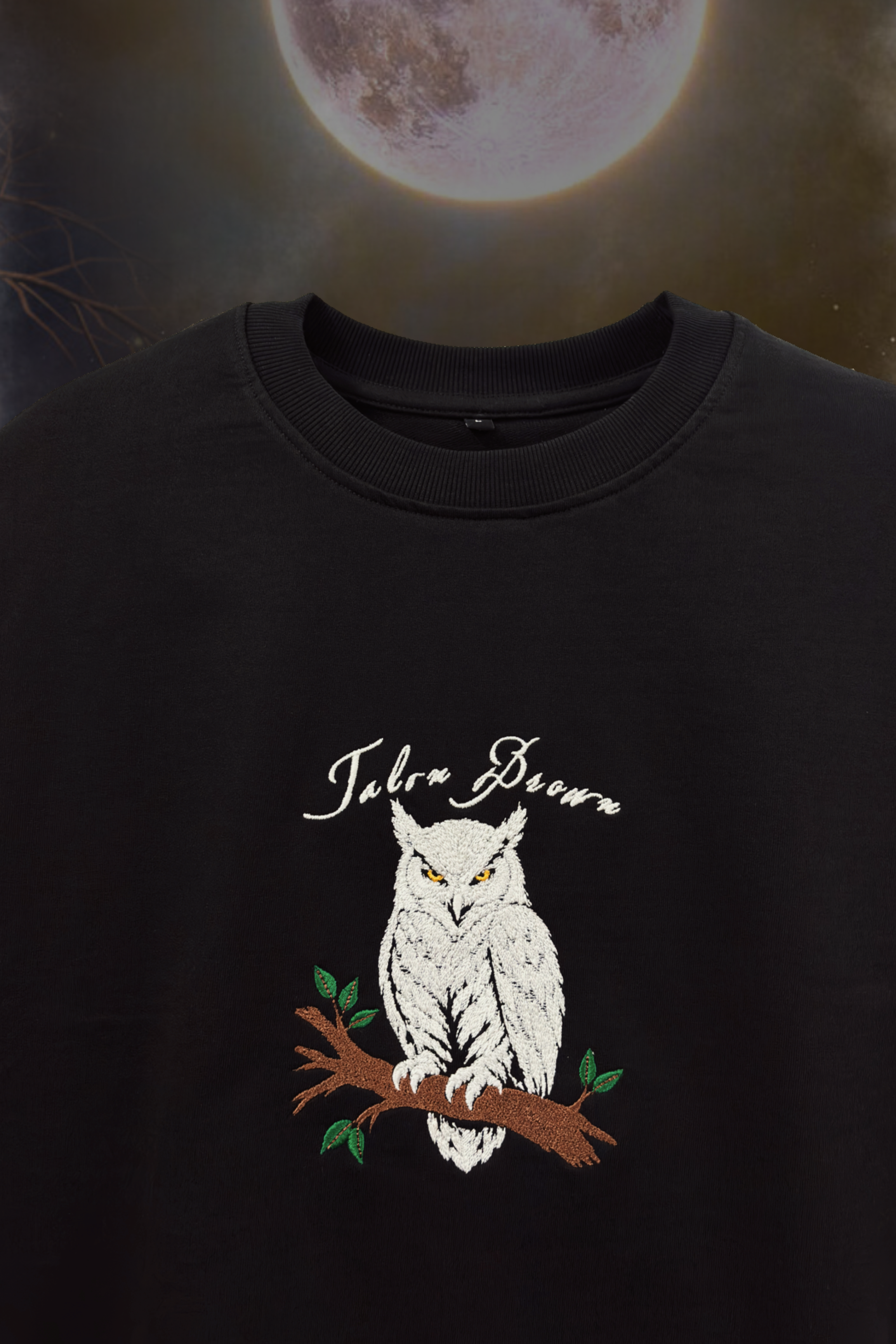 Glowing Owl Black Oversized T-Shirt