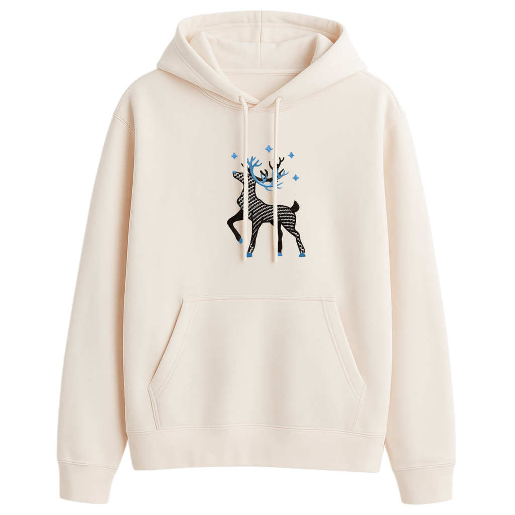 Reindeer Embroidered Off White Oversized Hoodie